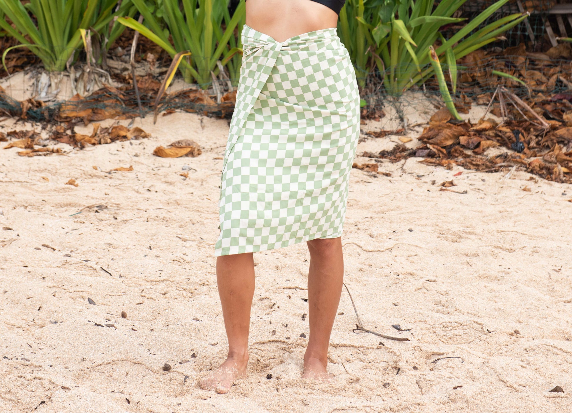 checkered white and green sarong