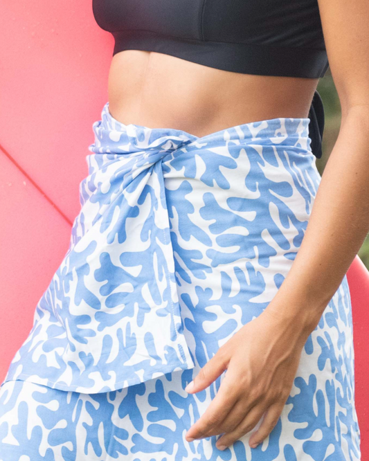 White sarong with blue coral print
